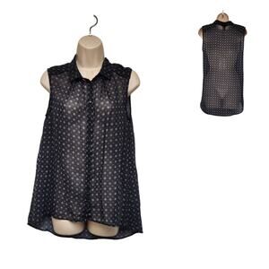 H&M Women Sleeveless Button Front Floral Sheer Blouse Size 8 Color Multi Black